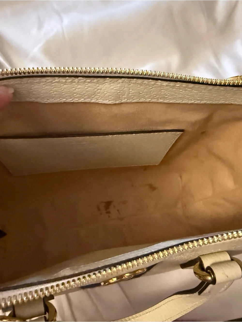 Gucci Cream Top-Handle Satchel with Navy and Red Web Stripe